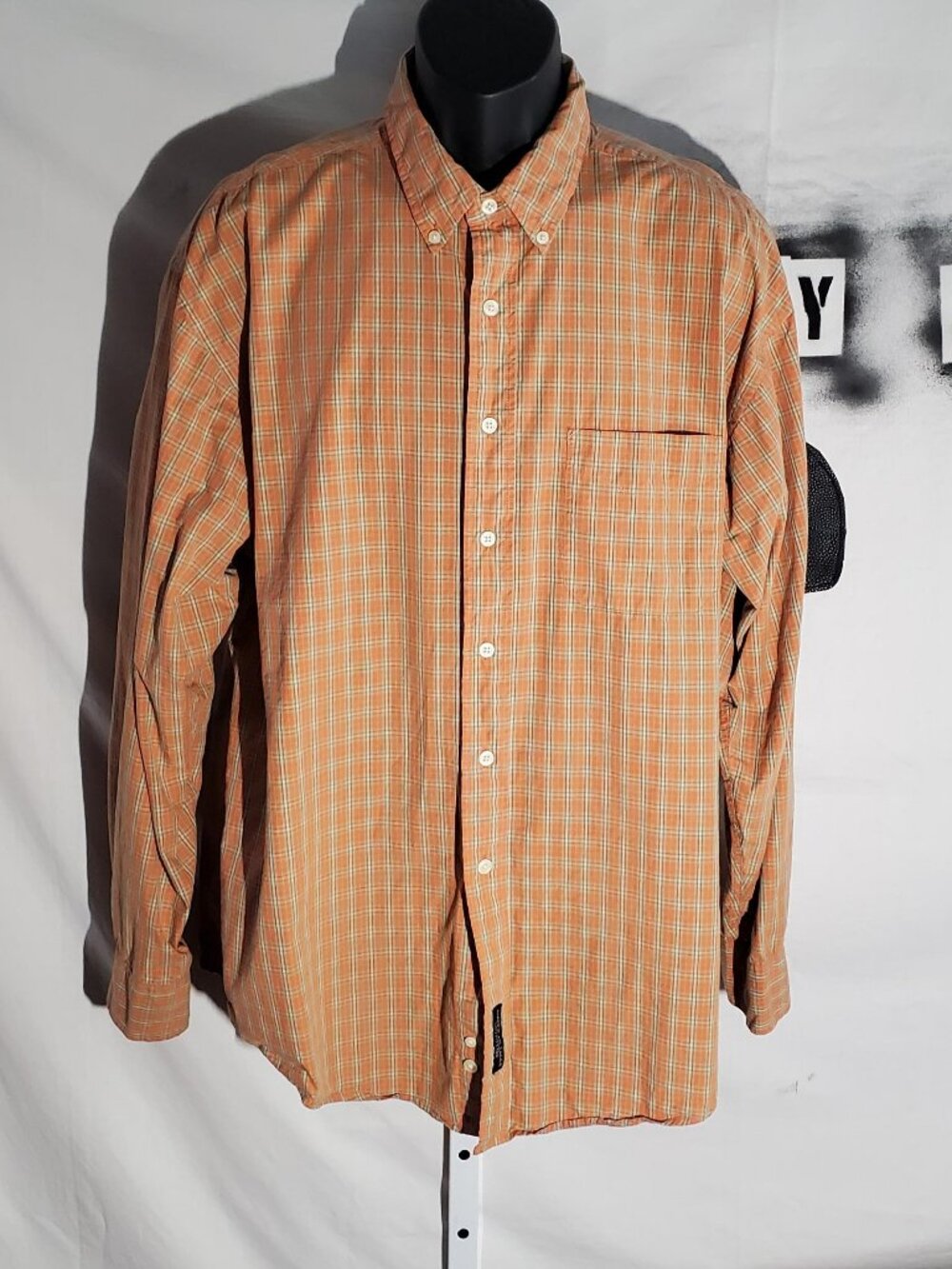 American Eagle Outfitter's Y2K orange plaid button front shirt Sz L